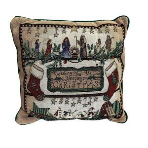 Wishing You The Blessings Of Christmas Tapestry Accent Pillow By River Dale